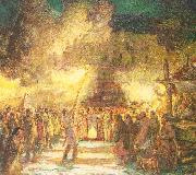 Berninghaus, Oscar Edmund Firelight Procession at the Pueblo on Christmas Eve oil painting artist